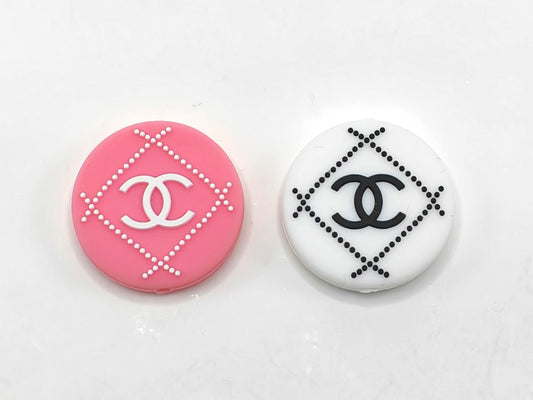 Pink CCC Silicone Focal Beads, Round with Dots