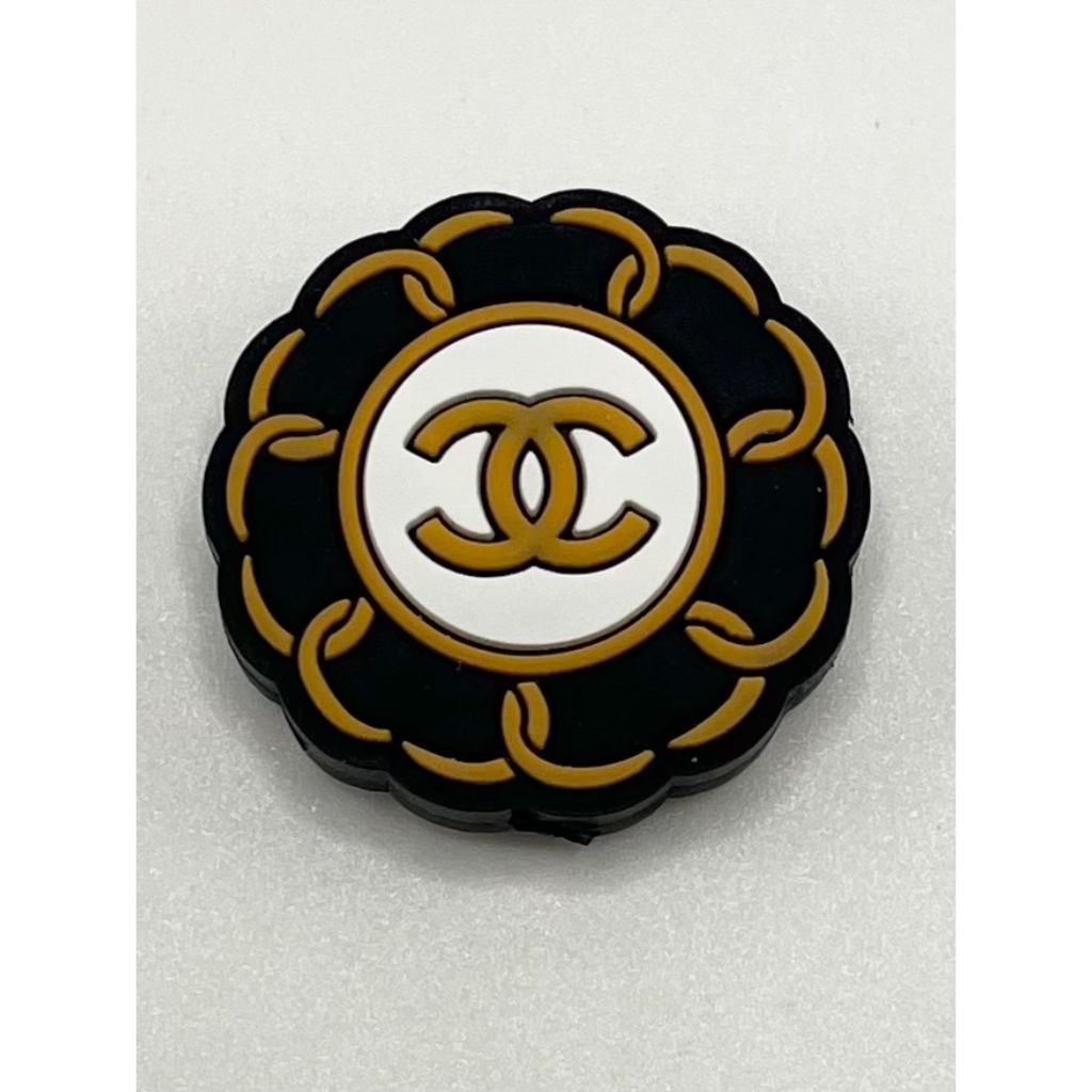 Black Flower with Brown Letter CCC Silicone Focal Beads